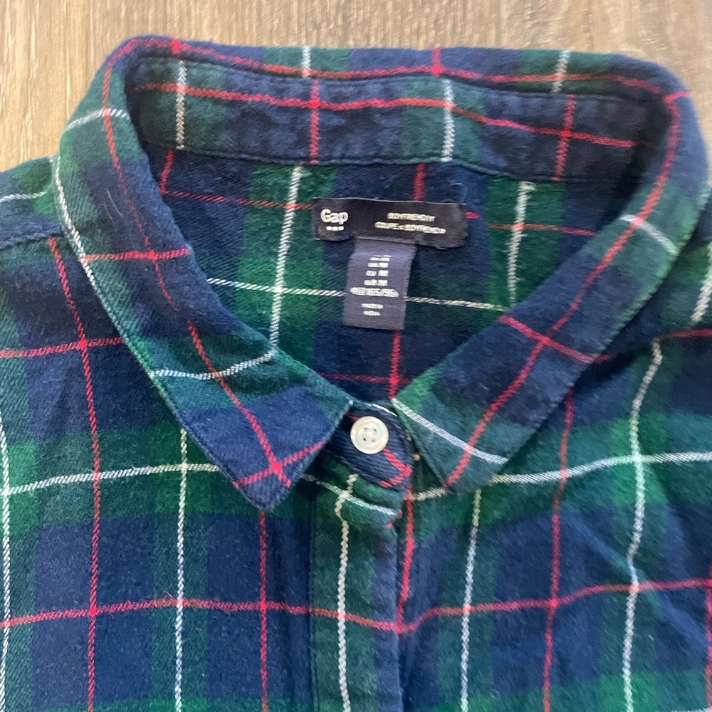 Gap Boyfriend Shirt Women Button up Flannel in Blue & Green Tartan Plaid Size M - Picture 4 of 6